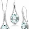 Gem Stone King Gem Stone King 925 Sterling Silver Sky Blue Simulated Aquamarine Pendant And Earrings Jewelry Set For Women (11.79 Cttw, With 18 Inch Silver Chain) Jewelry Sets