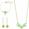 Ezindraw Ezindraw 3 Pcs Jade Jewelry Set For Women, Green Jade Beads Pendant Necklace, Green Donuts Drop Earrings, Ring Charm Bracelet, Gift For Mom, Wife, Sister Jewelry Sets