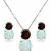 B. BRILLIANT B. Brilliant Opal Necklace And Earrings Jewelry Set For Women Girls Or Bridesmaids, Genuine, Simulated Or Created Gem & Opal Double Round Stones, 925 Sterling Silver Sets With Gift Box Jewelry Sets