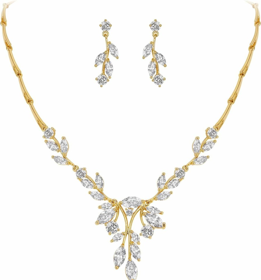 Crysdue Crysdue Women'S Wedding Jewelry Sets For Brides Birdesmaid, Cubic Zirconia Marquise Bridal Necklace Hook Earrings Set For Prom Costume Wedding Jewelry Gifts Jewelry Sets