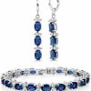 Gem Stone King Gem Stone King 7 Inch Blue And White Cz Tennis Bracelet Set With Matching 2 Inch Oval Dangle Earrings For Women Jewelry Sets