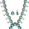 Elosee Turquoise Stone Squash Blossom Pendant Bib Statement Long Necklace 27 Inch And French Hook Earrings Jewelry Sets