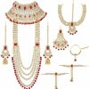 Aheli Aheli Indian Heavy Bridal Jewelry Set Long Choker Necklace Earrings Maang Tikka Nath Paasa Hath Phool Traditional In Faux Kundan Beads Perfect For Wedding Red Jewelry Sets