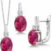 Gem Stone King Gem Stone King 925 Sterling Silver Red Created Ruby And White Created Sapphire Pendant And Earrings Jewelry Set (6.05 Cttw, With 18-Inch Silver Chain) Jewelry Sets