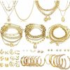 CONGYING Congying 46 Pcs Gold Jewelry Set With 11Pcs Necklace, 11 Pcs Anklet And 18 Pcs Earring Ear Cuff,6Hoop Earrings For Women Girls, Fashion Indie Costume Jewerly Pack For Friendship Party Gift Jewelry Sets