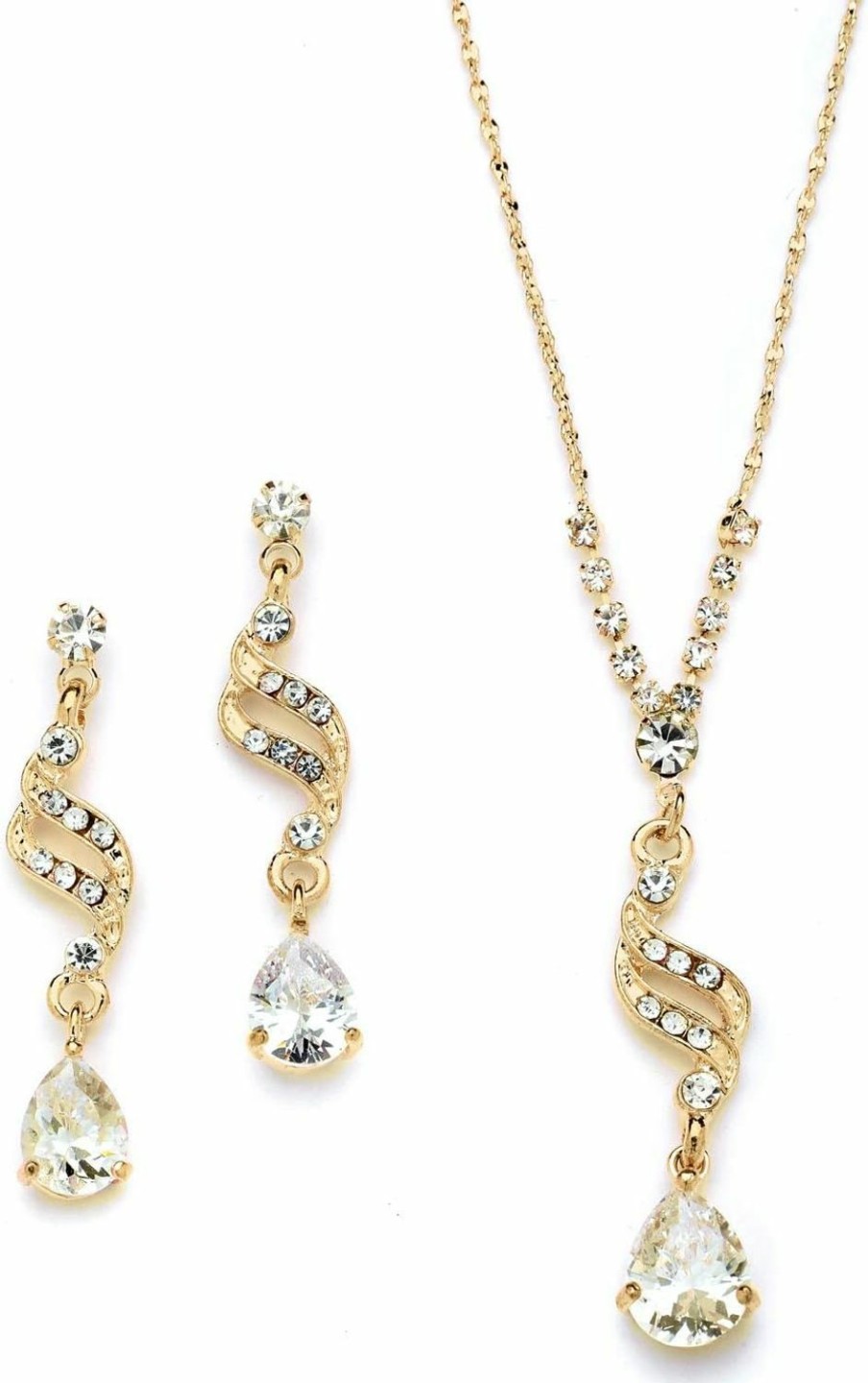 Mariell Mariell Gold Cubic Zirconia Prom Jewelry Set, Necklace & Earrings Set For Weddings, Brides, Bridesmaids Jewelry Sets