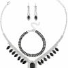 Hapibuy Hapibuy Women Jewelry Set Black Crystal Necklace Earrings Bracelet Bridal Wedding Jewelry Rhinestone Choker Necklace For Party Jewelry Sets