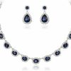 Crysdue Crysdue Bridal Wedding Jewelry Set For Women Oval Teardrop Rhinestone Crystal Collar Necklace Pierced Dangle Earrings Set For Prom Party Jewelry Sets