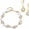 Mariell Mariell 14K Gold Plated Pearl Round Cz Bridal Bracelet & Earrings Set - Wedding Jewelry For Bridesmaids Jewelry Sets