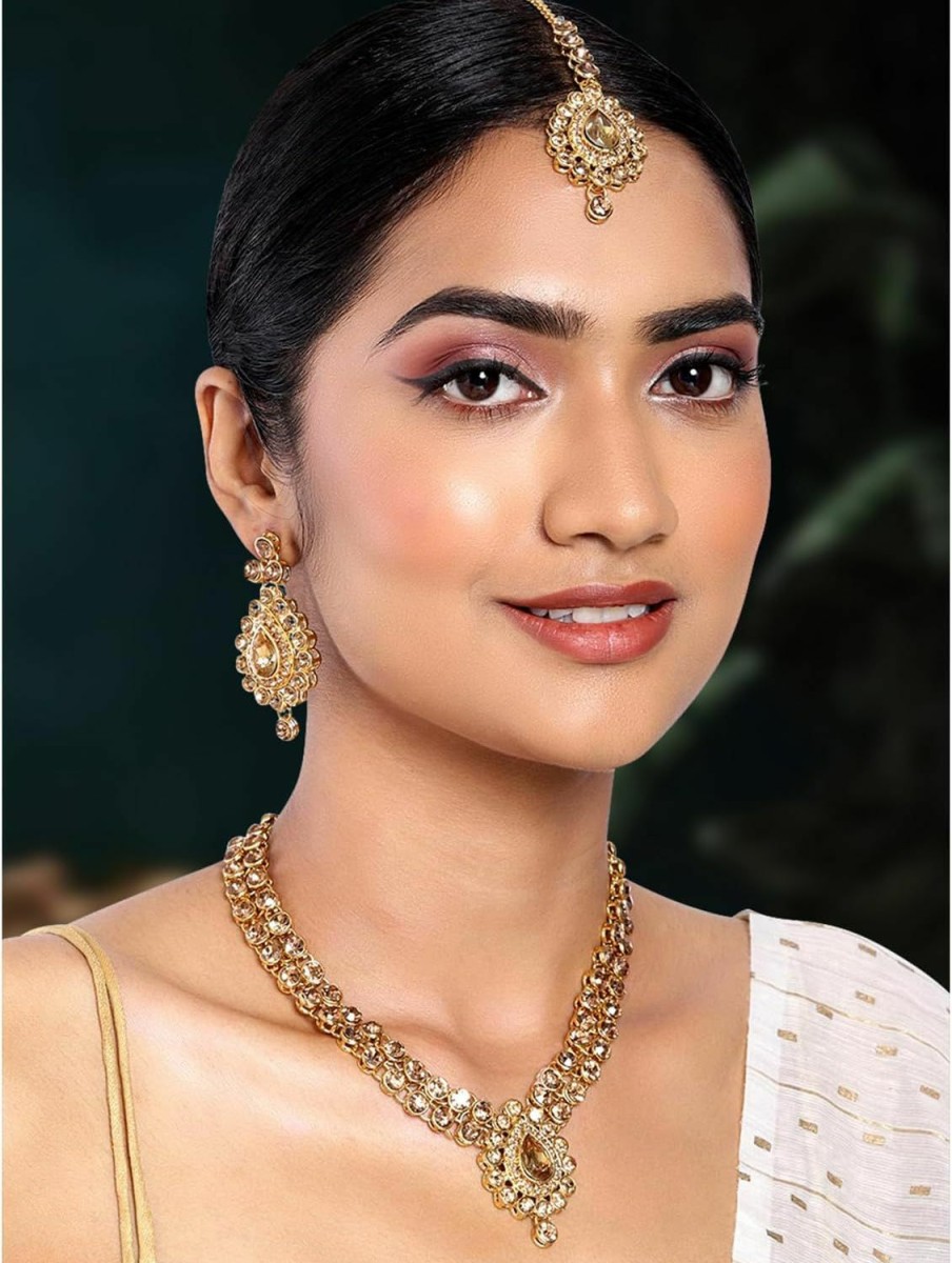 Aheli Aheli Gold Plated Kundan Jewelry Necklace With Earring Set For Women Jewelry Sets