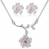 Uloveido Uloveido White Gold Plated Wedding Anniversary Cherry Flower Jewelry Set For Bridal, Pink Purple Flower Pendant Necklace And Earrings Studs For Girls Women Dt340 Jewelry Sets