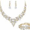 BriLove Brilove Wedding Bridal Jewelery For Women Austrian Crystal Teardrop Cluster Statement Necklace Dangle Earrings Link Bracelet Set Jewelry Sets