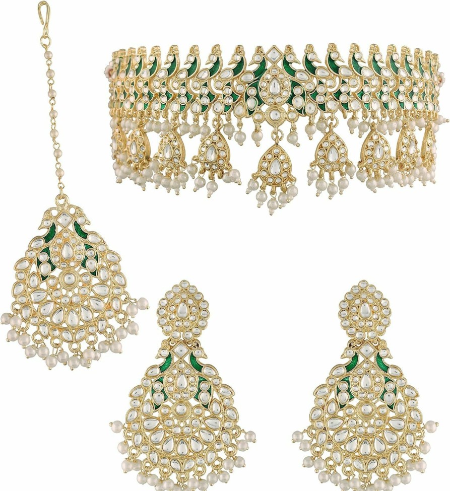 I Jewels I Jewels 18K Gold Plated Indian Traditional Wedding Bollywood Kundan & Pearl Studded Choker Necklace Jewellery Set For Women/Girls (K7212) Jewelry Sets