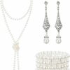 GHGMAO Ghgmao 1920S Pearl Jewelry Set Include Long Pearl Necklace And Earring Set Multilayer Pearl Bracelet Flapper Accessories For Women Girls Jewelry Sets