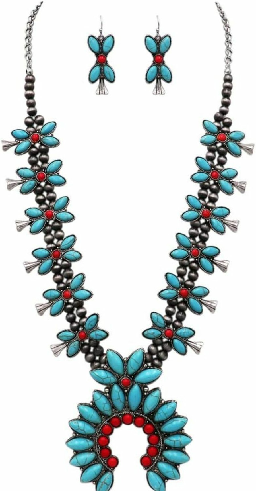 Rosemarie & Jubalee Rosemarie & Jubalee Women'S Western Chic Statement Howlite Squash Blossom Necklace Earrings Set, 24\"+3\" Extension Jewelry Sets