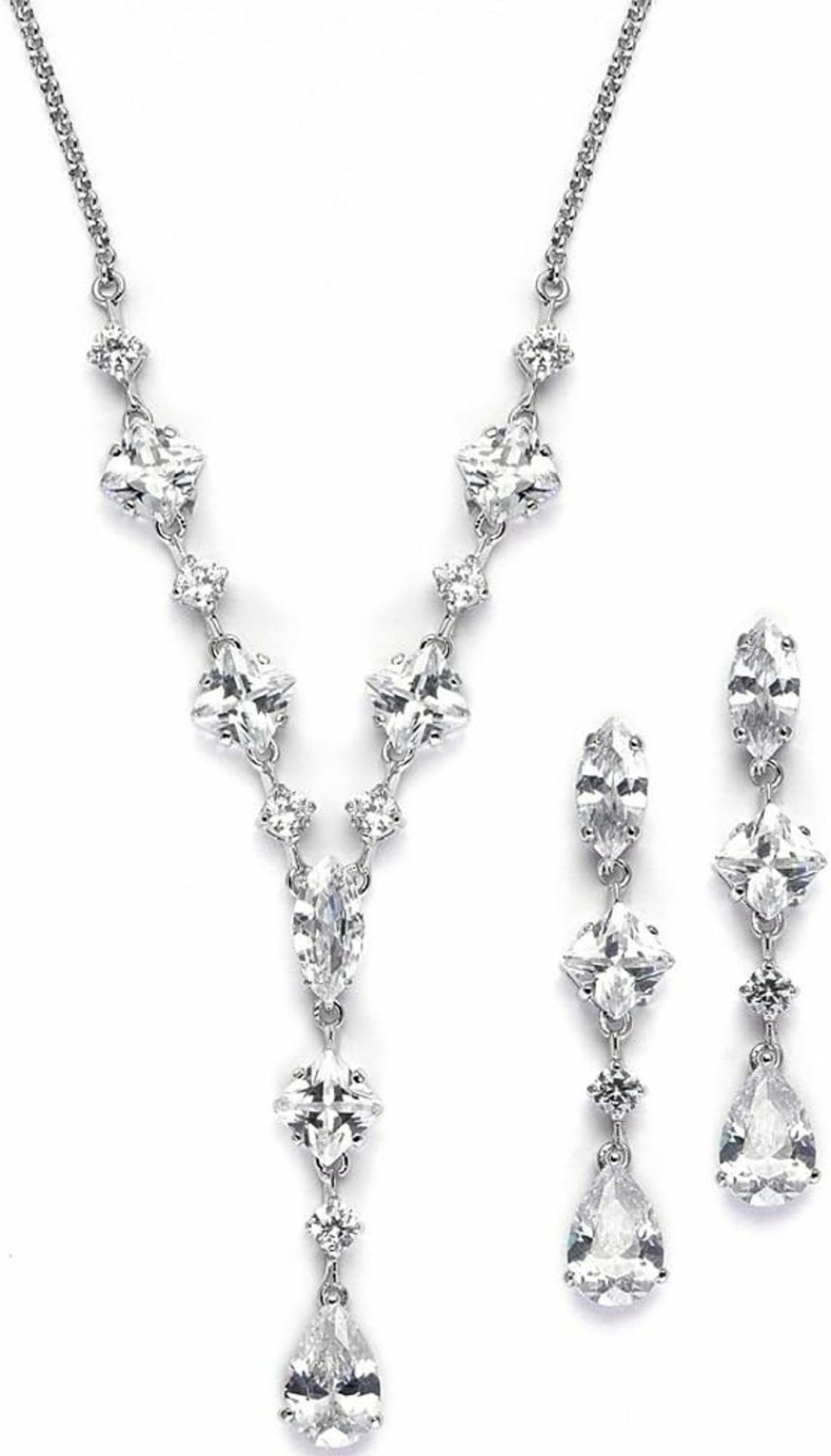 Mariell Mariell Cubic Zirconia Necklace & Earrings Bridal Jewelry Set, Cz Crystal Statement Necklace Set For Weddings, Formal Events, Mother Of The Bride Jewelry Sets