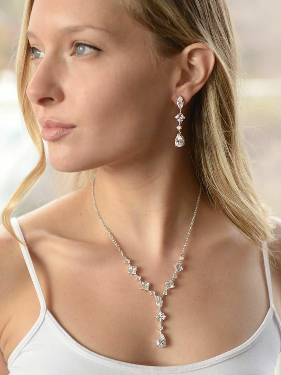 Mariell Mariell Cubic Zirconia Necklace & Earrings Bridal Jewelry Set, Cz Crystal Statement Necklace Set For Weddings, Formal Events, Mother Of The Bride Jewelry Sets