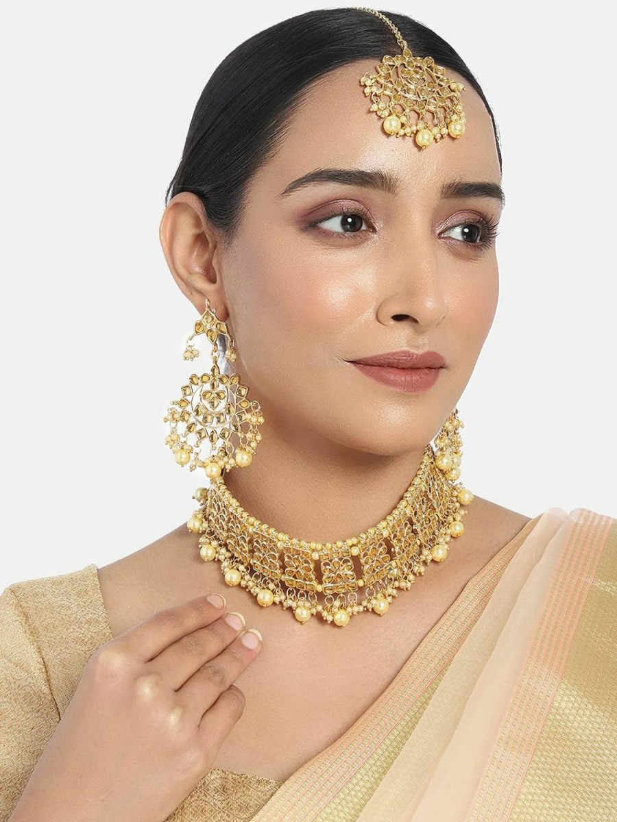 I Jewels I Jewels Valentines Day Gifts For Her Indian Gold Plated Traditional Kundan Choker Ethnic Bollywood Designer Jewelry Set With Earrings & Maang Tikka For Women Jewelry Sets