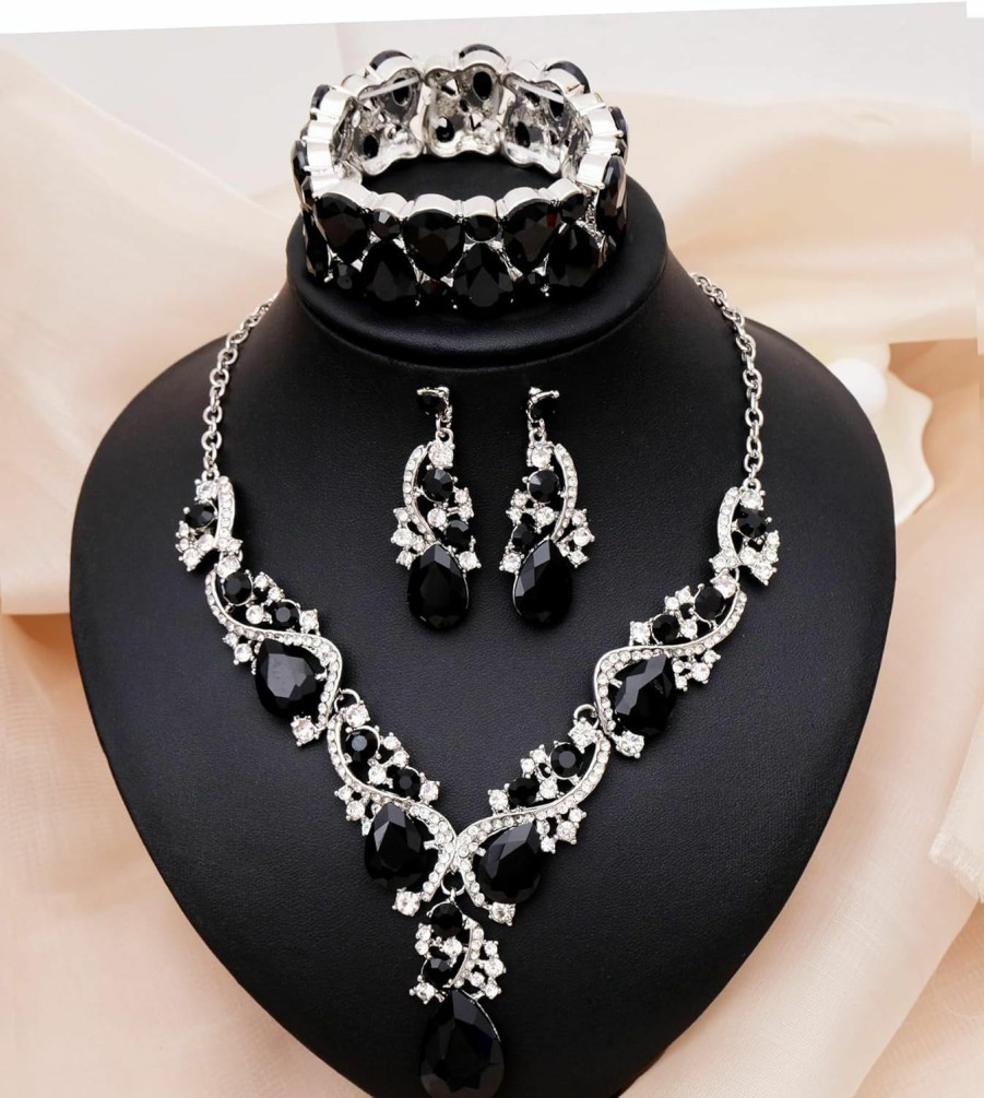 CSY Csy Women'S Elegant Bridal Necklace Earrings Stretch Bangle Set For Bride Bridesmaid Wedding Costume Jewelry Sets Jewelry Sets