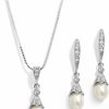 Mariell Mariell Wedding Necklace & Earrings Cz Jewelry Set With Dainty Freshwater Pearl For Bridesmaids & Brides Jewelry Sets