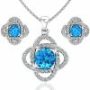 Belinda Jewelz Belinda Jewelz Women 925 Sterling Silver Cute Love Knot Sparkling Gemstone Push Back Stud Earrings Hanging Pendant Necklace Beautiful Fine Jewelry Accessory Set, 1.65 Carat Jewelry Sets