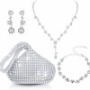 Yolev Bridal Wedding Jewelry Set Silver Clutch Purse Bag Rhinestone Evening Bag Necklace Earrings Bracelet For Women And Girl Jewelry Sets