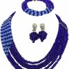 Africanbeads Africanbeads 5 Rows Royal Blue Crystal Jewelry Set Handmade African Wedding Necklace Bracelet Earrings Set Jewelry Sets