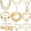 ZOVOLI Zovoli 50 Pcs Gold Jewelry Set For Women Girls, Dainty Dangle Earrings, Stackable Ring, Multi-Layered Bracelet Necklace Valentine Anniversary Birthday Fashion Party Jewelry Pack Gift For Her Jewelry Sets