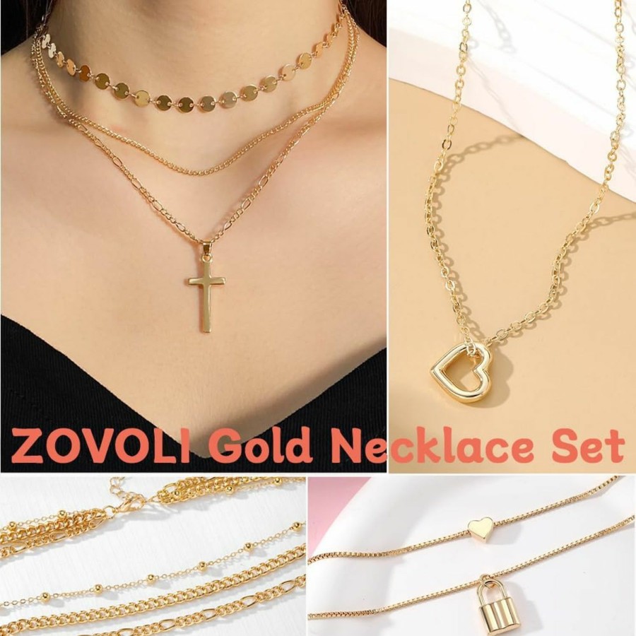 ZOVOLI Zovoli 50 Pcs Gold Jewelry Set For Women Girls, Dainty Dangle Earrings, Stackable Ring, Multi-Layered Bracelet Necklace Valentine Anniversary Birthday Fashion Party Jewelry Pack Gift For Her Jewelry Sets