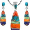 Turquoise Network Matching Turquoise & Gemstones Set 925 Sterling Silver (Pendant, Earrings, Necklace 20\") Jewelry Sets