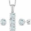 Gem Stone King Gem Stone King 925 Sterling Silver Sky Blue Aquamarine And White Diamond Pendant And Earrings Jewelry Set For Women (2.04 Cttw, Gemstone March Birthstone, With 18 Inch Chain) Jewelry Sets