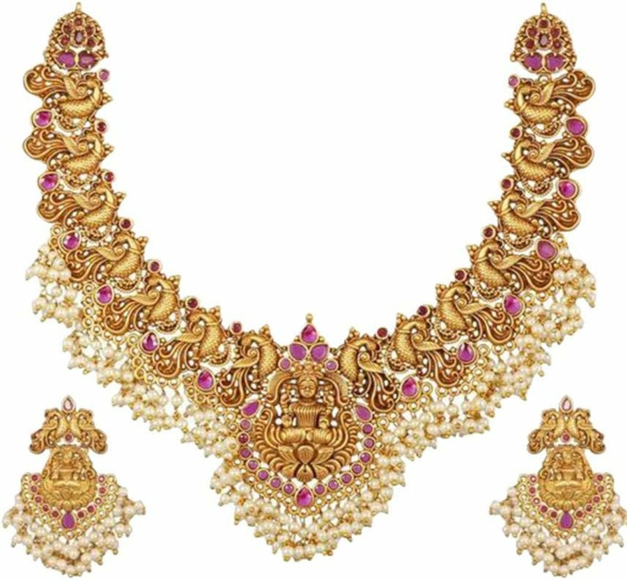 TARINIKA Tarinika Antique Gold Plated Cira Short Necklace Set With Floral Design - Indian Jewelry Sets For Women | Perfect For Ethnic Occasions | Indian Jewelry Sets | 1 Year Warranty* Jewelry Sets