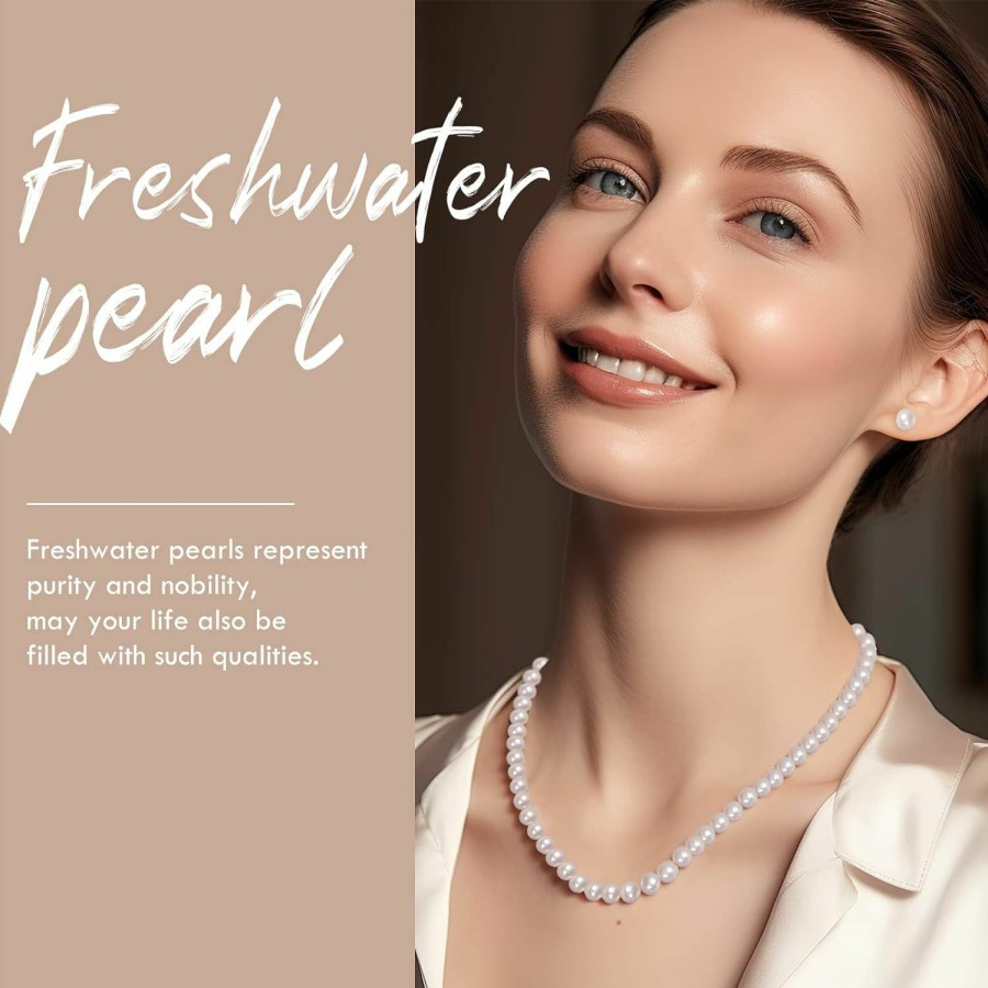 AOOVOO Aoovoo Freshwater Cultured Pearl Necklace Set - Real Pearl Necklace Set Includes Stunning Bracelet And Stud Earrings Jewelry Set For Women Jewelry Sets