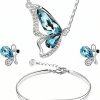 la luen La Luen Butterfly Jewelry Set,Blue Butterfly Pendant Necklace Bracelet Earrings For Women Girls Teen Jewelry Sets