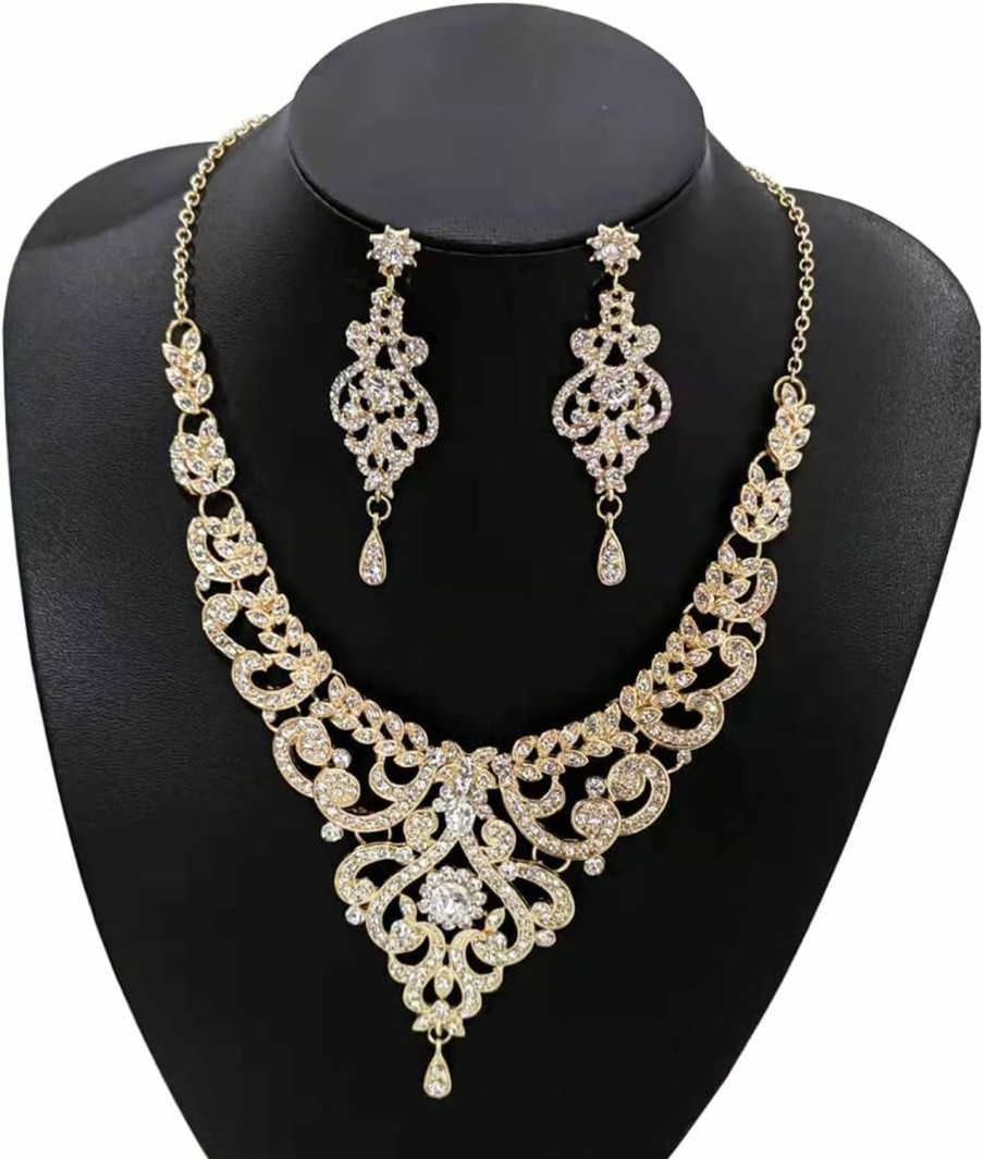 Hapibuy Hapibuy Crystal Wedding Jewelry Set Necklace Earring Set For Women And Brides Rose Gold And Silver Bridal Statement Jewelry Sets Jewelry Sets