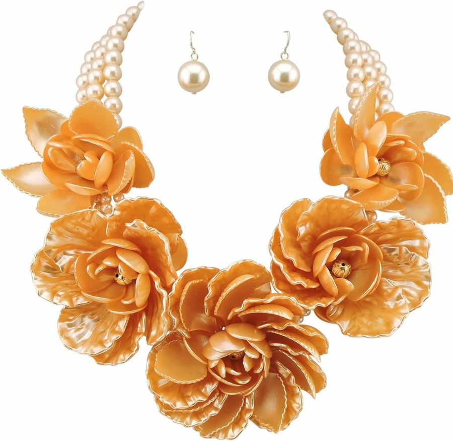 Bocar Bocar Statement Big Pendant Pearl Flower Necklace Earrings Jewelry Set For Women Jewelry Sets