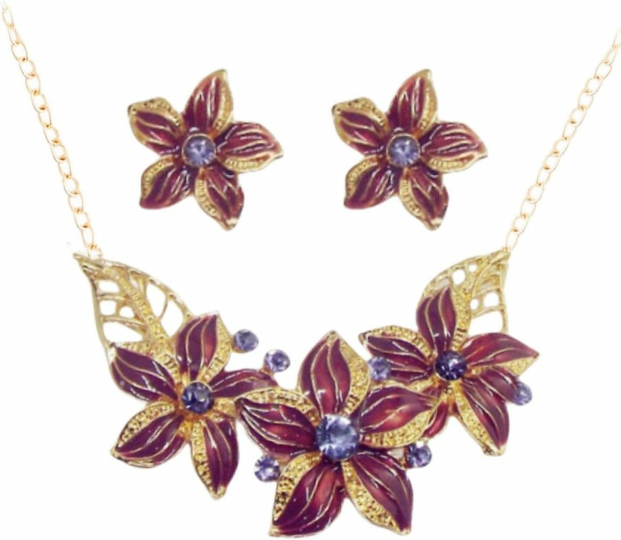 Zittop Zittop Fashion Women Crystal Flower Statement Gold Plated Necklace Earrings Jewelry Set Jewelry Sets