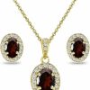 B. BRILLIANT B. Brilliant Yellow Gold Flashed Sterling Silver Genuine, Created Or Simulated Gemstone & Cz Oval Halo Necklace & Stud Earrings Jewelry Set For Women Girls Bridesmaids With Gift Box Jewelry Sets