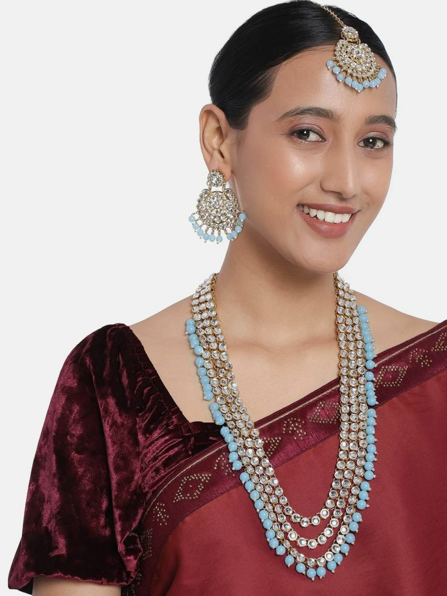 Aheli Aheli Indian Ethnic Wedding Faux Kundan Beaded Bridal Long Necklace Earrings With Maang Tikka Traditional Jewellery Set For Women Jewelry Sets