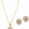 Mariell Mariell Bridal Wedding Necklace Set, Cubic Zirconia Pendant Necklace And Stud Earrings, Gold Jewelry Set Jewelry Sets