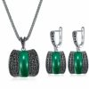 Zyoenxl Zyoenxl Vintage Green Black Crystal Geometric Stone Necklace Earrings Fashion Jewelry Sets Christmas Day Gifts Jewelry Sets