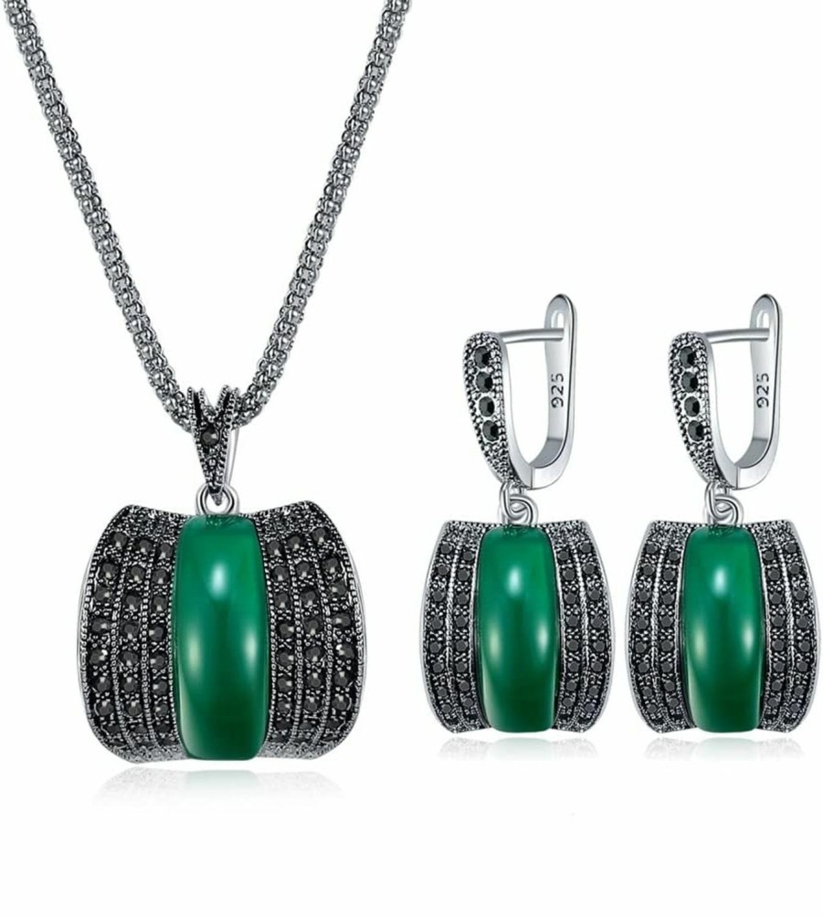 Zyoenxl Zyoenxl Vintage Green Black Crystal Geometric Stone Necklace Earrings Fashion Jewelry Sets Christmas Day Gifts Jewelry Sets