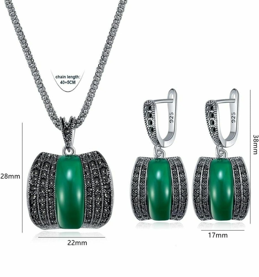 Zyoenxl Zyoenxl Vintage Green Black Crystal Geometric Stone Necklace Earrings Fashion Jewelry Sets Christmas Day Gifts Jewelry Sets