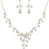 Mayfox Mayfox Bridal Round Cubic Zirconia Jewelry Set For Woman, Waterdrop Leaf Party Necklace Earrings Set For Bride Bridesmaid Jewelry Sets