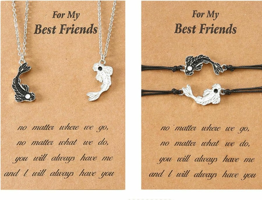 WLL Yin Yang Necklace Bracelet For Women Men Matching Black White Tai Chi Necklace For Couples Fish Friendship Bff Bracelets Necklaces Jewelry Set Jewelry Sets