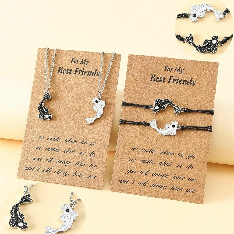 WLL Yin Yang Necklace Bracelet For Women Men Matching Black White Tai Chi Necklace For Couples Fish Friendship Bff Bracelets Necklaces Jewelry Set Jewelry Sets