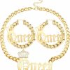 SAILIMUE Sailimue Queen Pendant Curb Chain Necklace With Oversize Statement 90S Bamboo Hoop Earring Set For Women Gold Plated Color Punk Style Hip Hop Rapper Jewelry Sets