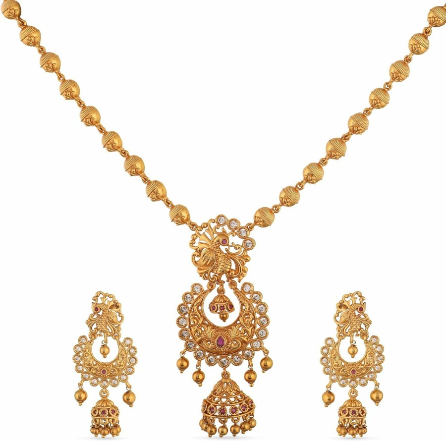 TARINIKA Tarinika Antique Gold Plated Mara Short Necklace Set With Peacock Design - Indian Jewelry Sets For Women | Perfect For Casual Occasions | Traditional South Indian Necklace | 1 Year Warranty* Jewelry Sets