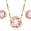 Gloffery Gloffery 18K Rose Gold Plated 925 Sterling Silver Created-Morganite Round Solitaire Dainty Halo Pendant Necklace And Earrings Set For Women, Sterling Silver, Created Morganite Jewelry Sets