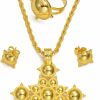 ETH-JE-G Eth-Je-G Ethiopian Jewelry For Women Set Ethiopian Traditional Jewelry Eritrean Jewelry Ethiopian Cross Necklace Earrings Rings African Party Jewelry Set Women Accessories Jewelry Sets